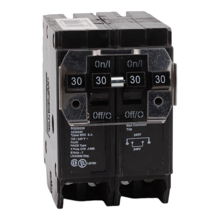 Eaton BQC230230 30 Amp Quad Circuit Breaker - Standard Trip, 120/240V, Plug-On, UL Listed