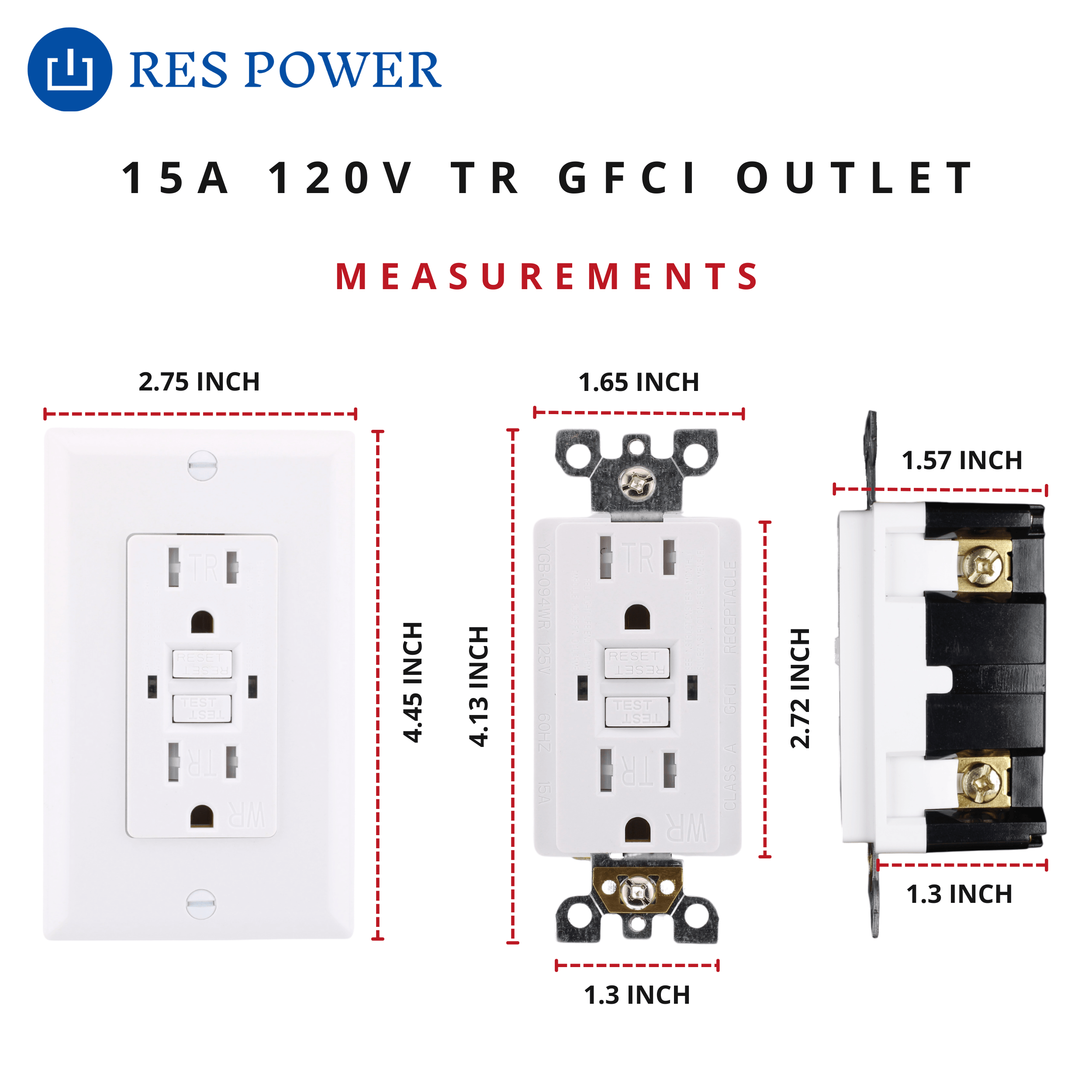 RES POWER RESGF15TR 15A 120V Tamper-Resistant GFCI Outlet Self-Test