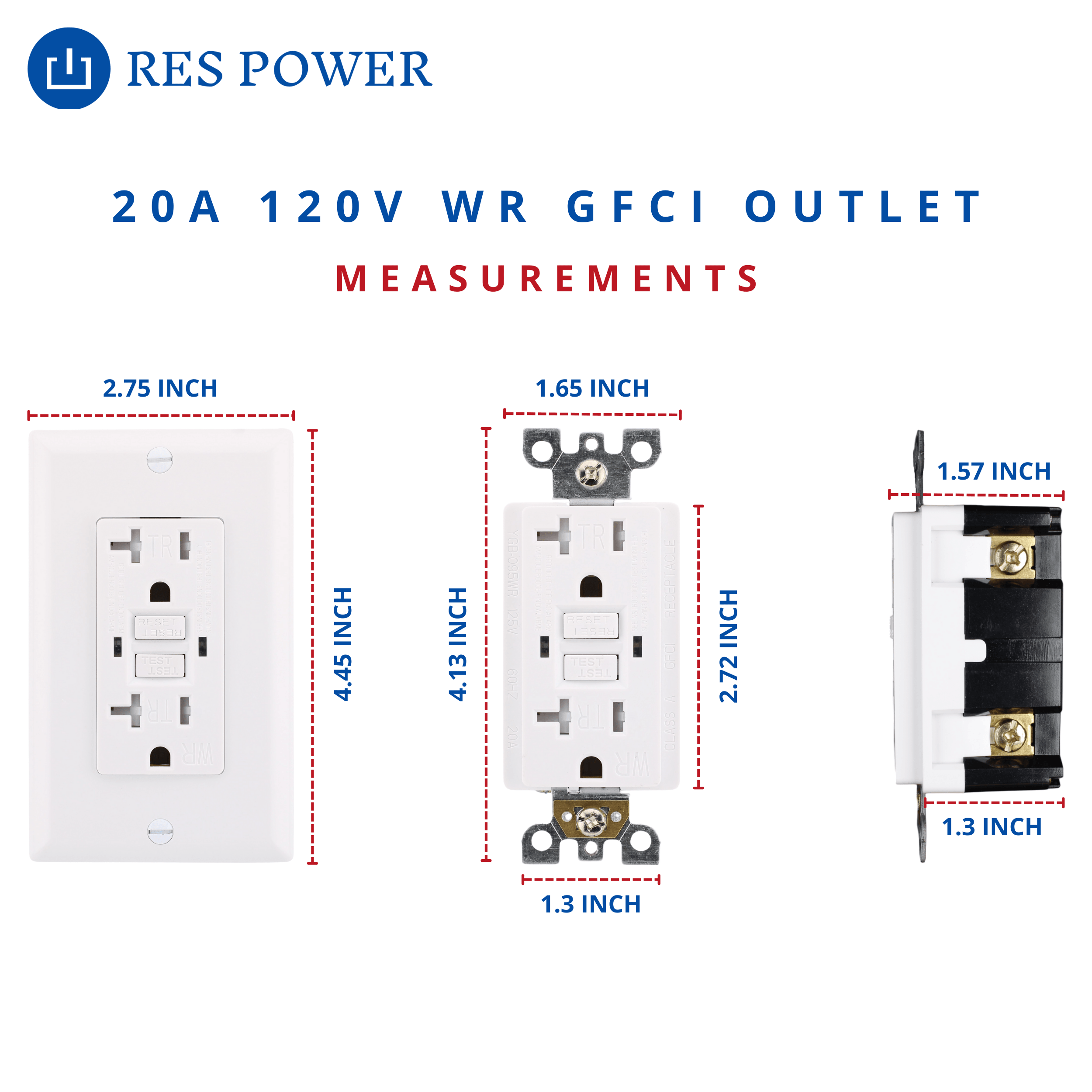 RES POWER RESGF20TR 20A 120V Tamper-Resistant GFCI Outlet Self-Test