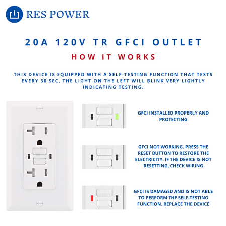 RES POWER RESGF20TR 20A 120V Tamper-Resistant GFCI Outlet Self-Test