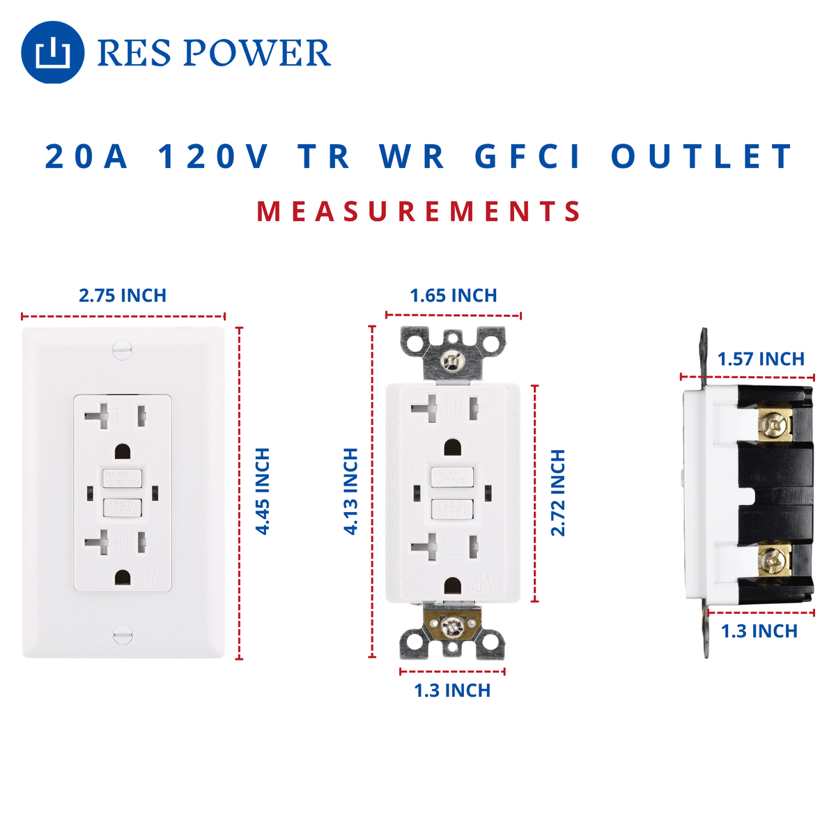 RES POWER Outdoor 20 Amp GFCI Outlet Tamper and Weather Resistant, Self-Test, White, UL Listed, RESGF20TWR - RES LLC Store