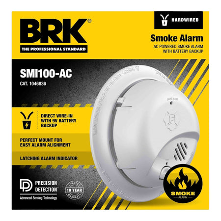 BRK SMI100-AC Hardwire Smoke Alarm 85dB Battery Backup Ionization UL