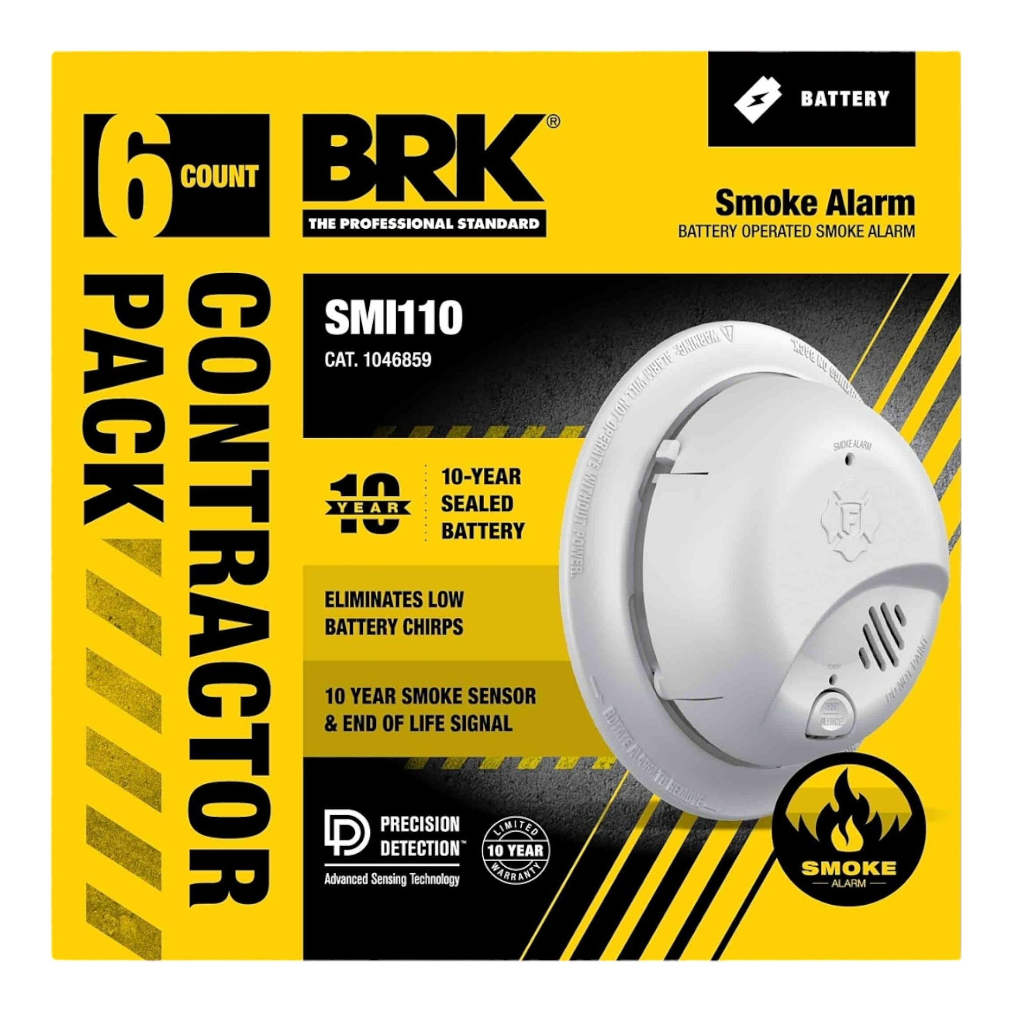 BRK SMI110 10-Year Battery Smoke Alarm 6 Pack UL Listed