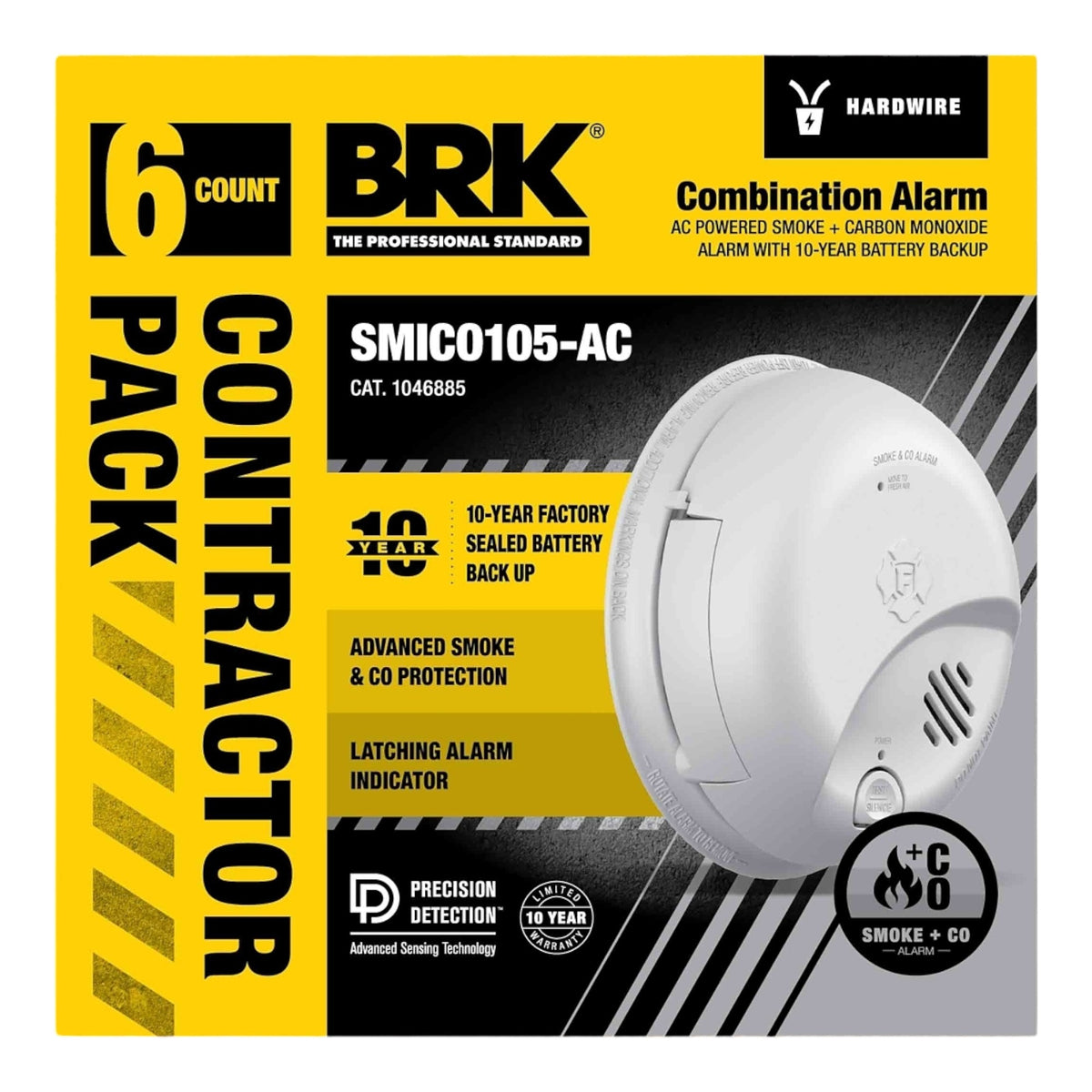 BRK SMICO105-AC-PACK-6 Hardwired Smoke and Carbon Monoxide Alarm 120V AC with Backup Battery