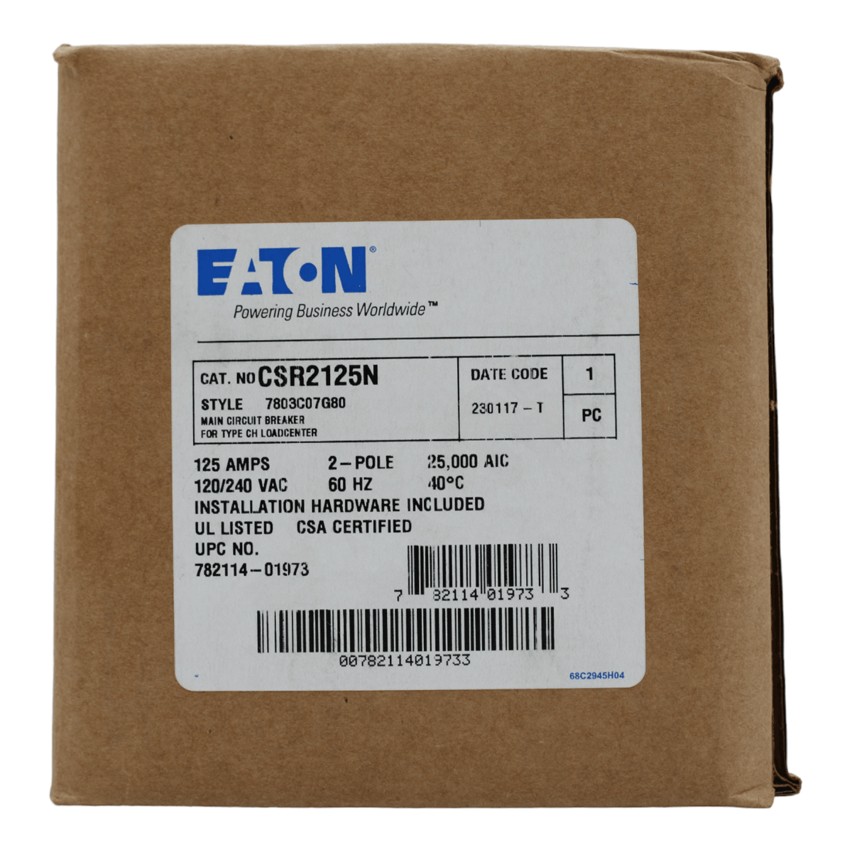 Eaton CH CSR2125N Main Breaker 125 Amps 240 Volts 2 Pole Bolt on UL Listed - RES LLC Store