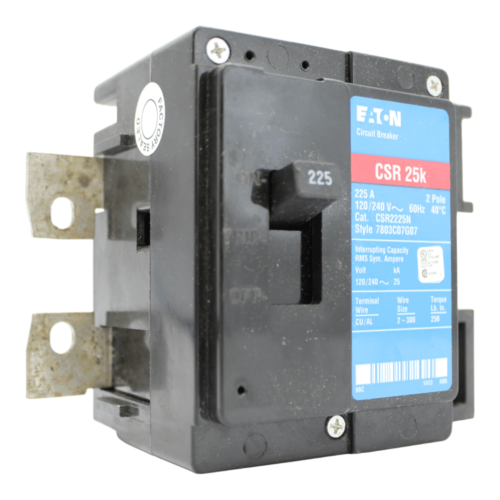 Eaton CH CSR2225N Main Breaker 225 Amps 240 Volts 2 Pole Bolt on UL Listed